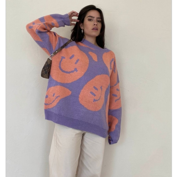 💜🧡The Willow🧡💜 SMILEY FACES PULLOVER SWEATER - Picture 4 of 9